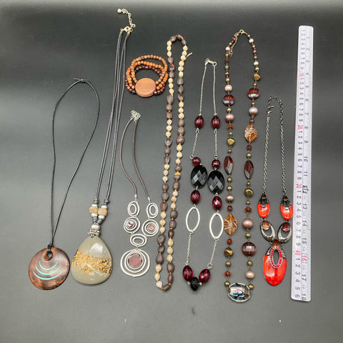 Bohemian Fashion Jewelry Lot of 8 Earthy Statement Necklaces Wood Bead Bracelet
