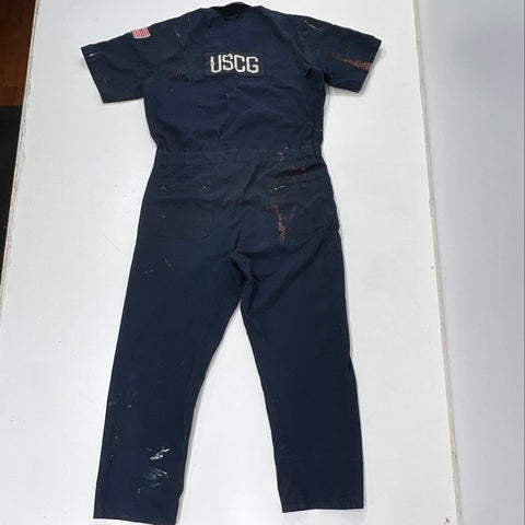 USCG Coast Guard Men's Coveralls Jumpsuit Navy Blue Distressed Painter L