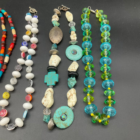 Boho Ethnic Beaded Jewelry Lot 8 Necklaces Turquoise Style Millefiori Statement