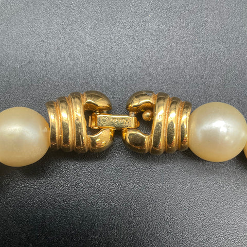 Vintage Napier Gold Tone Faux Pearl Beaded Necklace Oval Cabochon 16"