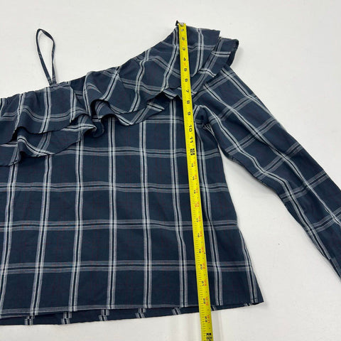 Walter Baker NWT Dorothy Dark Grey Plaid One Shoulder Ruffle Top Women's S
