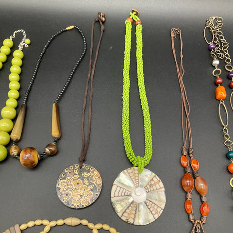 Mixed Costume Jewelry Necklace Lot 7 Pieces Boho Tribal Shell Beaded 0.7lb