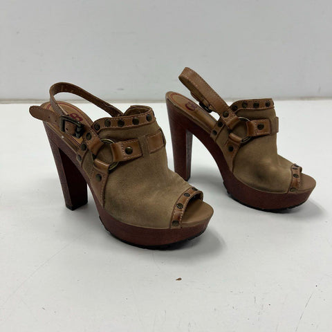 Gianni Bini Tan Suede Studded Platform Clog Heels Slingback Mules Size 9M