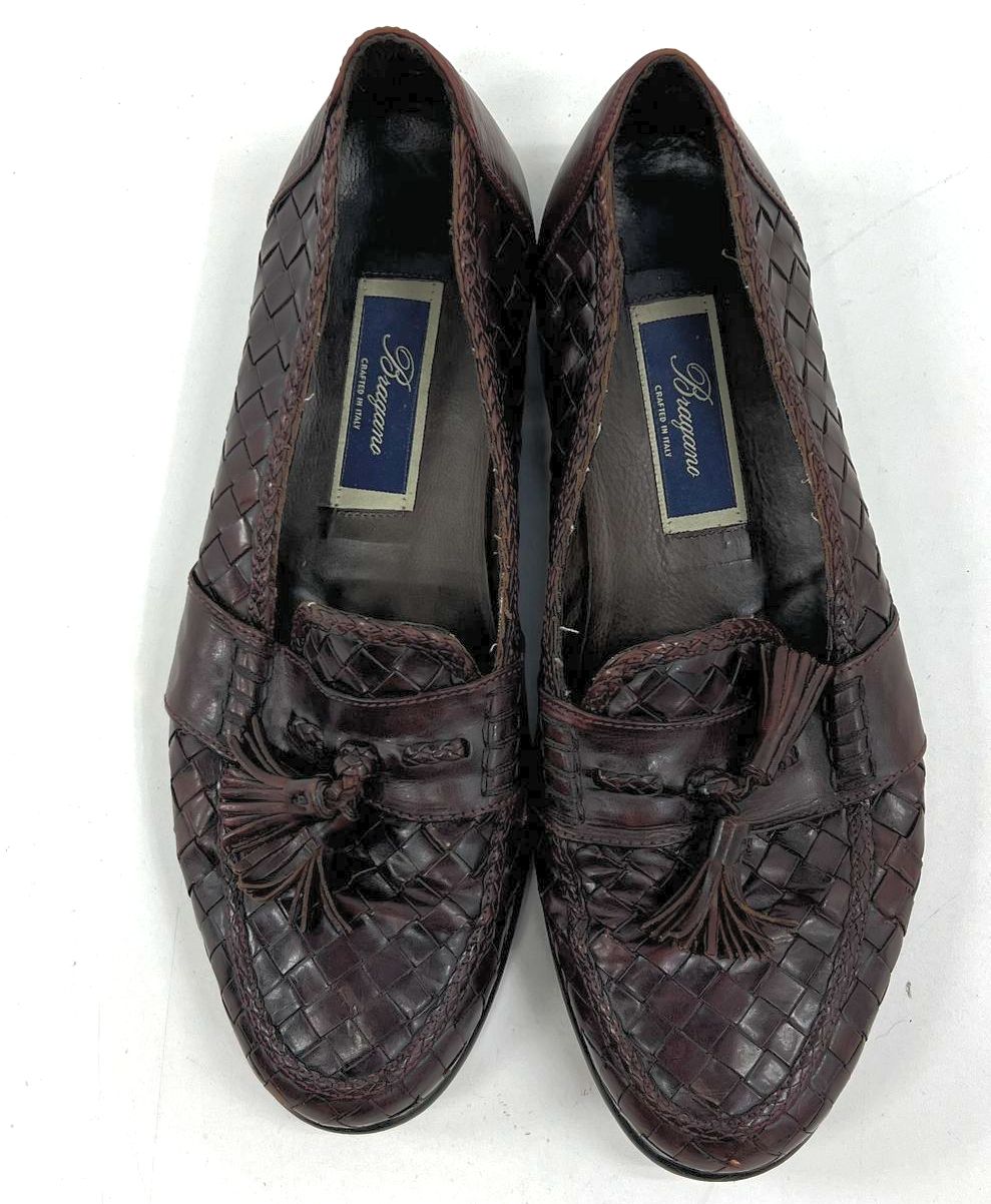 VTG Men's Bragano Brown Woven Genuine Leather Loafer w/ Tassel Shoes Size 10.5