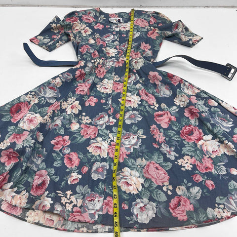 Vintage 80s The American Shirt Dress Floral Cotton Belted Midi Sz 12 USA