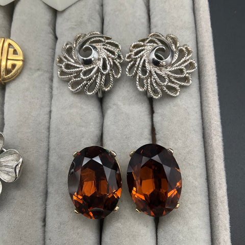 Vintage Crown Trifari Costume Jewelry Lot of 5 Pairs Clip-on Earrings Mixed