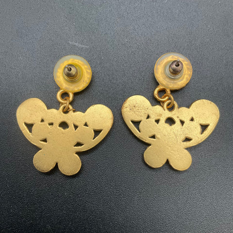 Vintage Tairona Pre-Columbian Style Gold Tone Butterfly Brooch & Earring Set