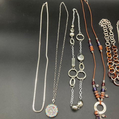 Mixed Style Fashion Jewelry Lot of 8 Necklaces Elephant Living Locket Boho