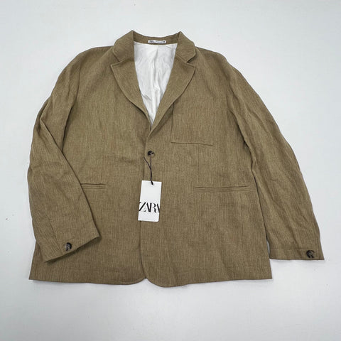 Zara Tan Textured Linen Blend Suit Blazer Jacket Men's L NWT