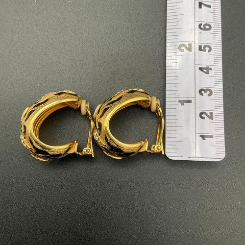Vintage St. John Signed Gold Tone Black Enamel Animal Print Clip-On Earrings
