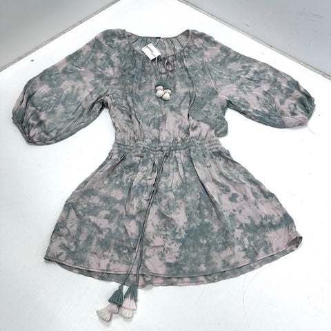Young Fabulous & Broke Women's Junia Dress Green Gray Tie Dye Tassel Sz S NWT