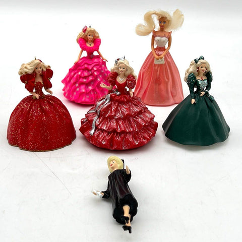 Vintage Barbie Christmas Ornament Lot Holiday Gowns Graduation 6 Pieces