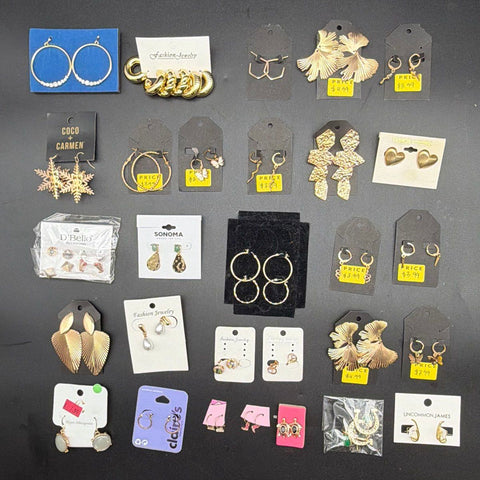Uncommon James Sonoma Gold Tone Earrings Jewelry Lot 30+ Pairs Hoops Studs Drop