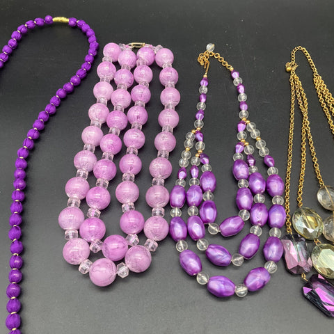 Vintage Style Purple Beaded Fashion Statement Jewelry Lot of 6 Necklaces