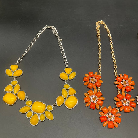 Fashion Statement Jewelry Lot of 5 Boho Bib Floral Necklaces Gold Silver Tone