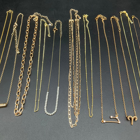 Gold Tone Fashion Necklace Jewelry Lot 16pc Zodiac Cross Bar Faux Pearl Charms