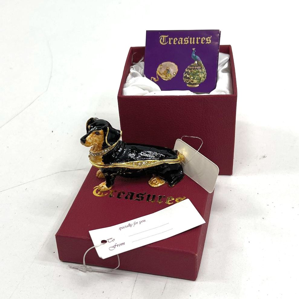 NWT Portman Studios Pewter & Bling Mini Sitting Dachshund Dog Trinket Box