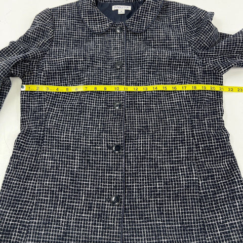 Pendleton Women's Black White Grid Wool Blend Button Front Coat Jacket Size 16