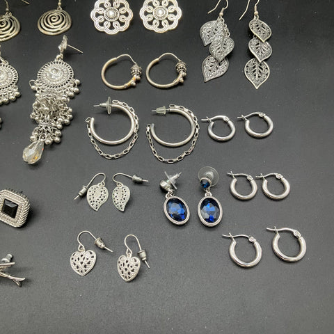 Silver Tone Fashion Earrings Hoops Dangles Boho Style Jewelry Lot 22 Pairs