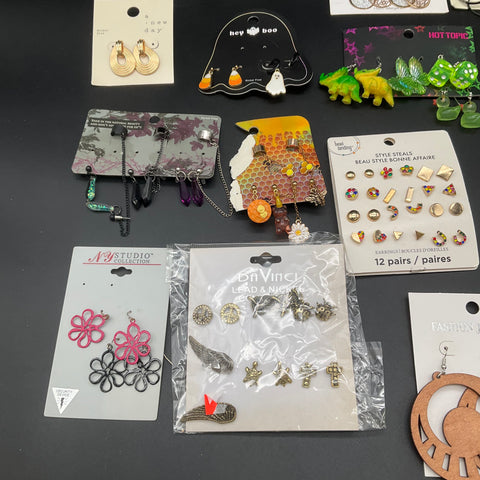 Fashion Earring Jewelry Lot Cato Hot Topic Time and Tru Wood Hoops Studs 45+ Pr