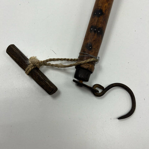 Antique Primitive Wood & Iron Mallet Hammer w/ Hook Bung Starter Farm Tool 17"