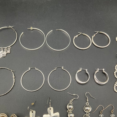 Silver Tone Rhinestone Hoop Dangle Jewelry Lot of 21 Pairs Earrings