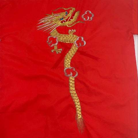 Vintage Japanese Kimono Robe Red Acetate Embroidered Dragon Made in Japan