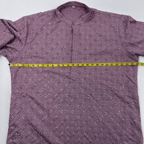 Men's Lavender Geometric Embroidered Long Kurta Tunic Sz 44