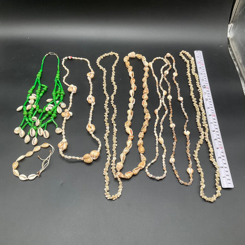 Vintage Natural Shell Jewelry Lot 7 Pcs Puka Cowrie Beach Boho Necklaces