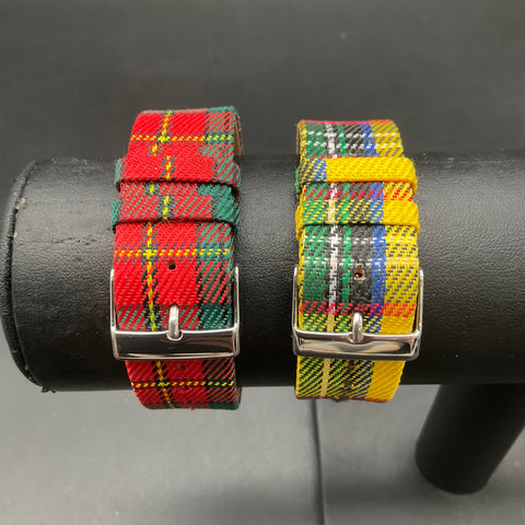 Jeffrey Banks Home Tartan Watch Bands Set 2 Red Yellow Plaid Leather Backing