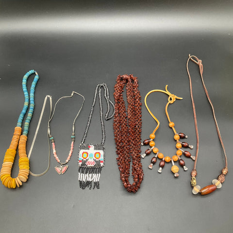 Southwestern Boho Beaded & Seed Necklace Jewelry Lot of 7 Shell Wood Stone
