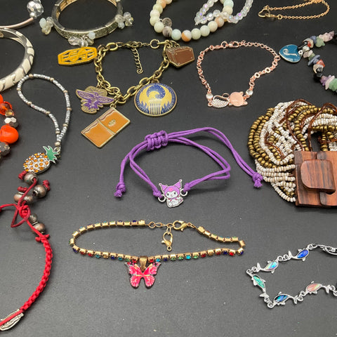 Vintage Mid-Century Bracelet Lot 33 Beaded Bangle Charm Cuff Mixed