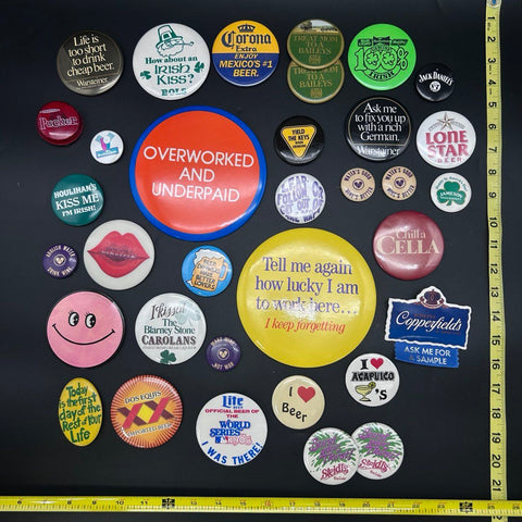 Collectible Button Pinback Lot Alcohol Beer Advertising Humor Vintage 34 Pieces