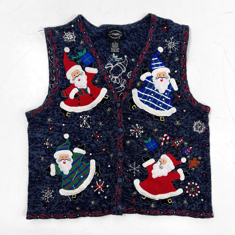 Vintage 90s Designers Studio Originals Women's Christmas Sweater Vest Navy Sz S