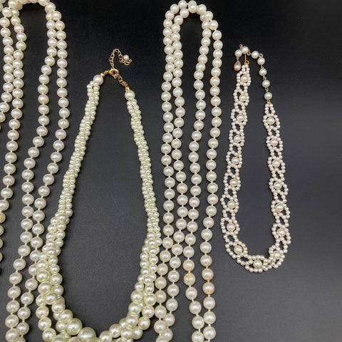 Vintage to Modern Costume Jewelry Lot 10 Necklaces Faux Pearl Beaded Tassel