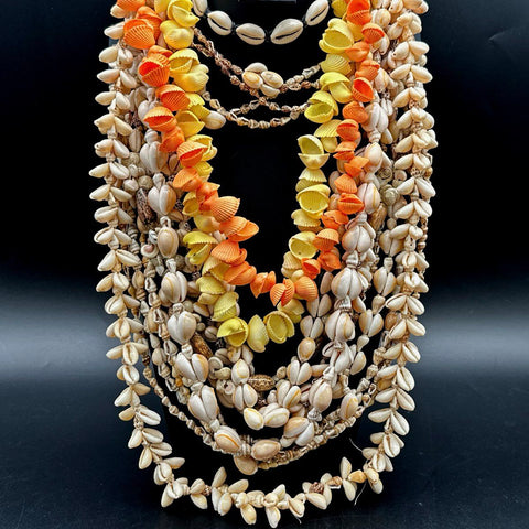 Vintage Boho Costume Jewelry Lot Shell Cowrie Bivalve Necklaces 10 Pieces