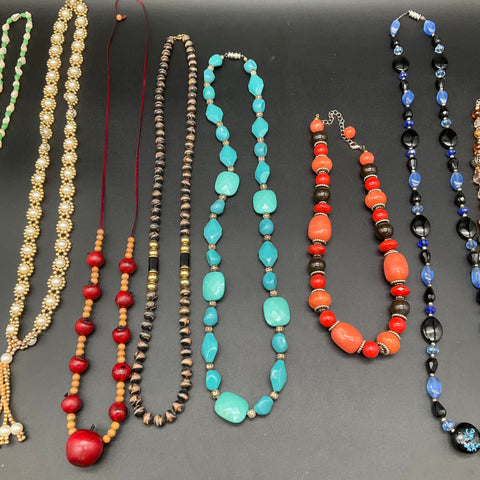 Vintage to Modern Costume Jewelry Necklace Lot 9pc Shell Beaded Faux Pearl Mixed