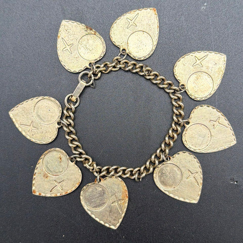 Vintage Gold Tone Ten Commandments Heart Charm Bracelet Religious 7"