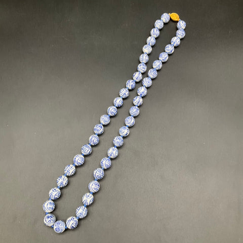 Vintage Chinese Blue and White Porcelain Bead Necklace Lot of 2 Shou Export