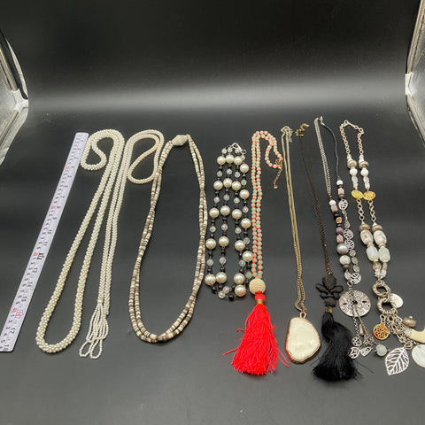 Boho Statement Tassel Faux Pearl Beaded Fashion Jewelry Lot of 8 Necklaces