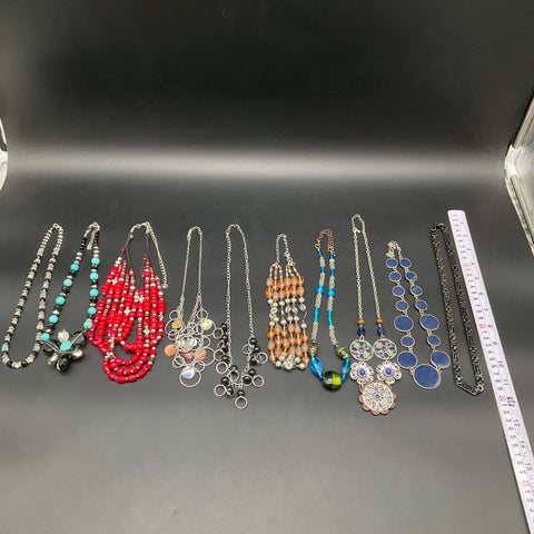 Vintage to Modern Costume Jewelry Lot 10pc Beaded Silver Tone Necklaces 1.1 lbs