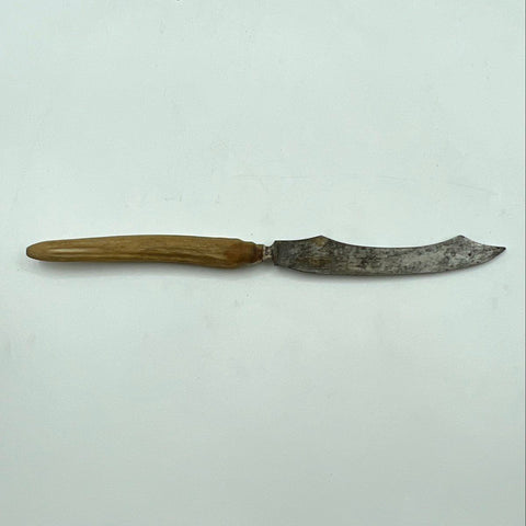 Vintage Sheffield Stainless Steel Curved Blade Knife Stag Horn Handle 10 Inch