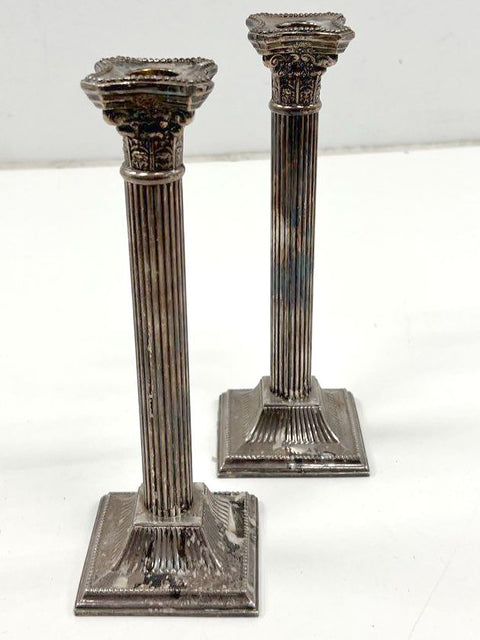 F.B. Rogers Silver Plate Corinthian Column Candlesticks Pair Vintage 10.5"