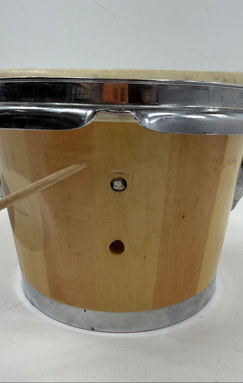 Single Bongo Drum 8-Inch Stave Wood Shell Percussion Natural Finish
