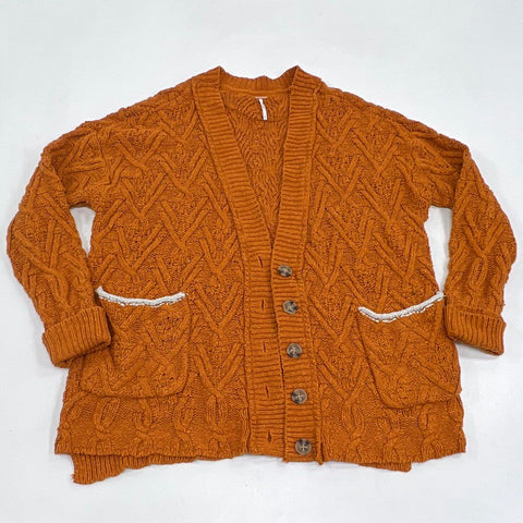 Free People Women's Wildflower Cardigan Burnt Orange Chunky Knit Slouchy Size M