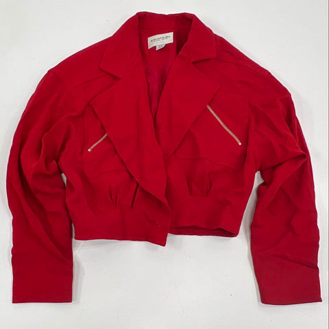 Vintage 90s Emanuel Ungaro Women's Red Cropped Bomber Jacket Wool USA Sz 8