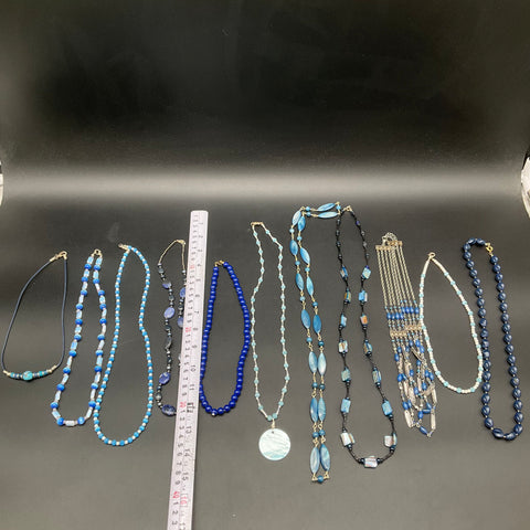 Mixed Blue Tone Costume Necklace Jewelry Lot 0.6 Lbs Vintage to Modern 11pc