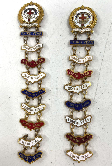 Lot of 2 Vintage Little's System Methodist Sunday School Enamel Pins 10 & 11 Yr