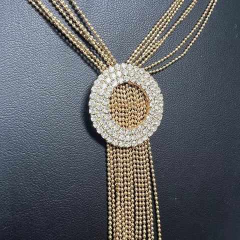 Vintage Rhinestone Tassel Necklace MCM Gold Tone Bling