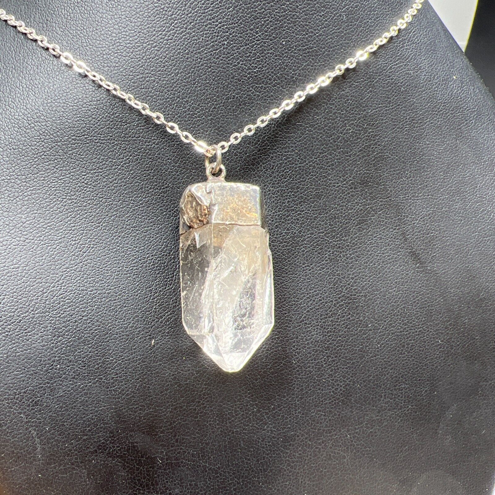 Silver Tone Clear Crystal Pendant Link Chain Necklace